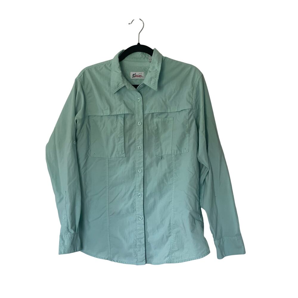 Worldwide Sportsman Bass Pro Shop Fishing Shirt Light Blue Aqua Women's L